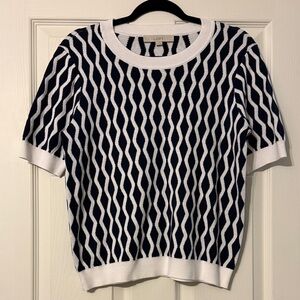 LOFT Navy and White Patterned Knit Top